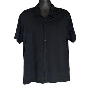 Claiborne Black Knit Short Sleeve Button Down Textured Shirt, size Large